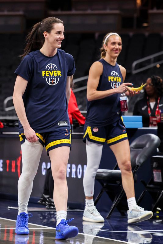 Indiana Fever guard Caitlin Clark (22) sports her signature Nike Caitlin 1 shoe while warming up Thursday, June 18, 2026, during a game at Gainbridge Fieldhouse in Indianapolis.
