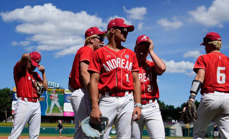 Andrean 59ers prepares to face off against the Guerin Catholic Golden Eagles ahead of the Class 3A State Finals game Friday, June 19, 2026, at Victory Field in Indianapolis.