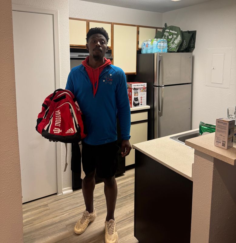 Sampson James inside his new apartment in Austin, Texas, June 19, 2026.