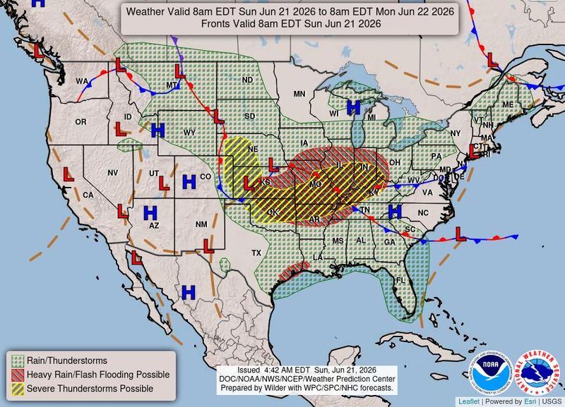 National Weather Service forecast graphic for June 21, 2026.