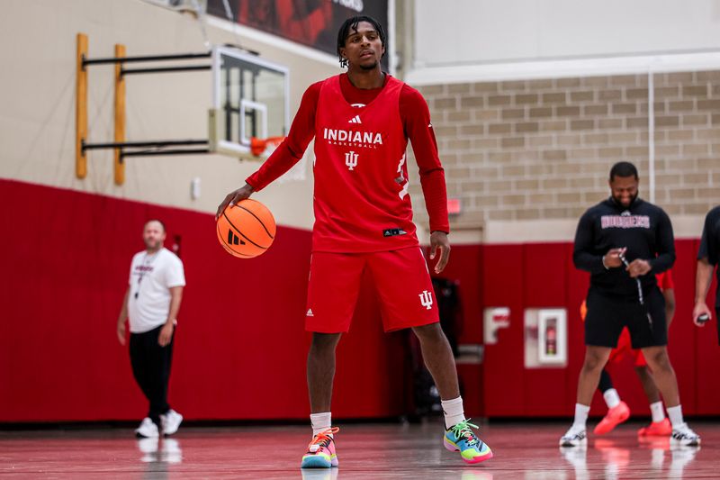 Indiana basketball guard Markus Burton dribbles the ball at Cook Hall during practice on Thursday, June 18, 2026.