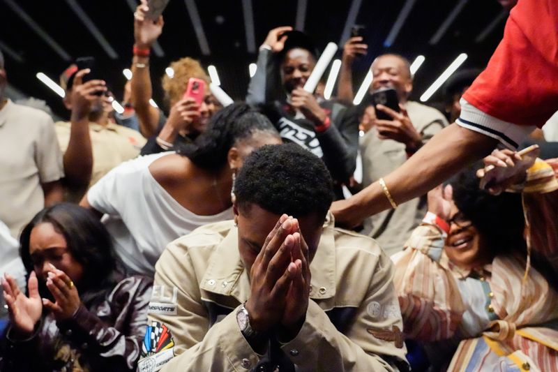 Ryan Conwell reacts to being selected by Oklahoma City Thunder in the second round draft pick Wednesday, June 24, 2026, at the Speedway Event Center in Indianapolis.