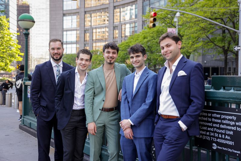 The five finalists for the 2027 American Piano Awards will start the competition process this fall to determine a winner. The finalists are (from left): Connor Rohrer, Brandon Goldberg, Caelan Cardello, Brahm Sasner and Joe Block.