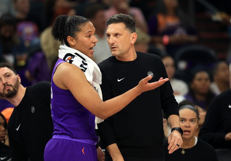 May 12, 2026; Phoenix, Arizona, USA; Phoenix Mercury forward Alyssa Thomas (25) with head coach Nate Tibbetts against the Minnesota Lynx at Mortgage Matchup Center.
