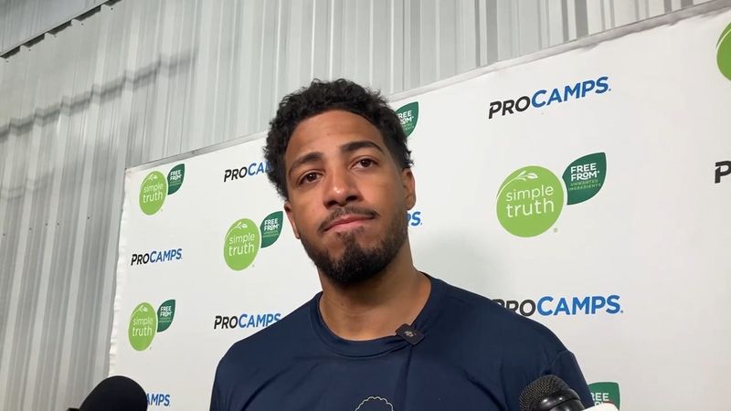 Tyrese Haliburton meets with the media during his ProCamps basketball camp at the Aletto Family Sports Complex in Carmel, Ind., on June 27, 2026