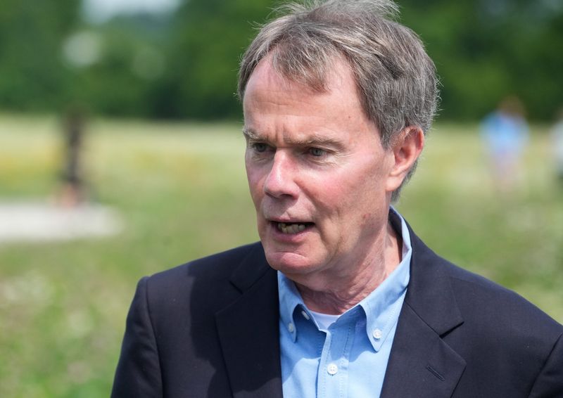 Mayor Joe Hogsett responds to ethical questions posed by IndyStar after a ribbon cutting for Grassy Creek Greenway extension Monday, June 29, 2026, at Grassy Creek Environmental Center in Indianapolis.