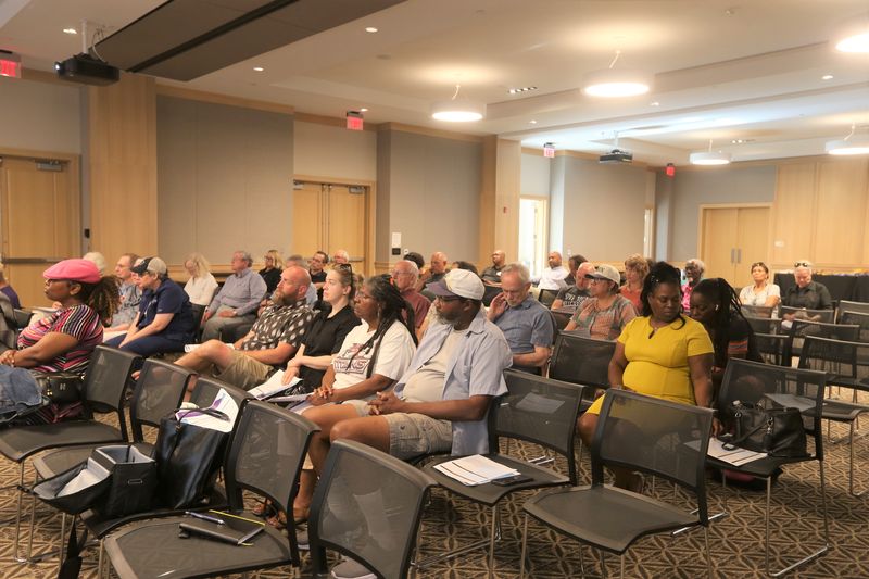 Members of the public and city officials attend a presentation by the South Bend Reparatory Justice Commission to discuss recommendations provided by the commission to repair years of racial discrimination in South Bend on June 29, at the St. Joe County Public Library.