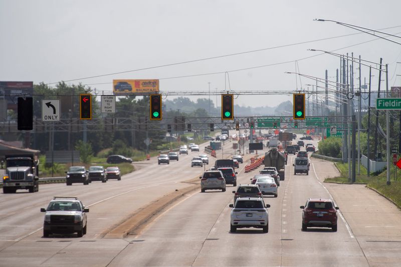 A hazy atmosphere is seen over the Lloyd Expressway as temperatures soar into the upper 90s in Evansville, Ind., Tuesday, June 30, 2026.