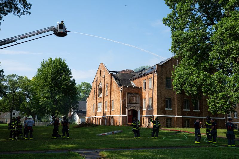 The South Bend Fire Department battles a fire Monday, July 6, 2026, at Maranatha Fellowship 7th Day Sabbath Church on Ewing Avenue in South Bend.