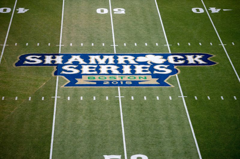 Nov 21, 2015; Boston, MA, USA; The Shamrock Series logo on the field at Fenway Park before the game between the Notre Dame Fighting Irish and the Boston College Eagles. Mandatory Credit: Matt Cashore-USA TODAY Sports