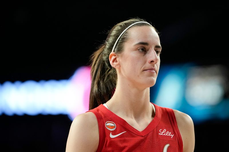 Jul 12, 2026; Las Vegas, Nevada, USA; Indiana Fever guard Caitlin Clark (22) looks on during the third quarter of a WNBA basketball game against the Las Vegas Aces at Michelob Ultra Arena.