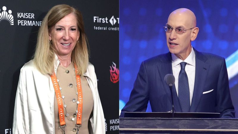 WNBA commissioner Cathy Engelbert (left); NBA commissioner Adam Silver