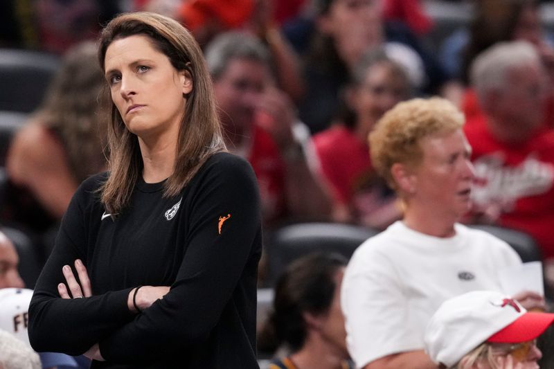 Indiana Fever head coach Stephanie White reacts to the action Wednesday, July 15, 2026, during the first half of a game at Gainbridge Fieldhouse in Indianapolis.