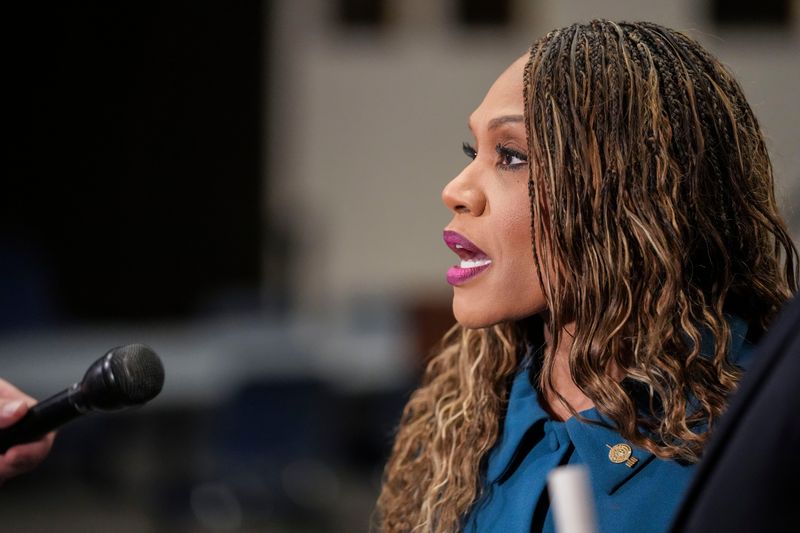 Council President Maggie Lewis answers a question Thursday, July 16, 2026, at the City-County Building in Indianapolis. For the first time in his tenure, Indianapolis Mayor Joe Hogsett has vetoed a council ordinance to show support against vehicle tax hikes.
