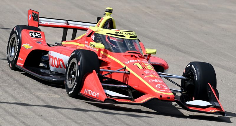 NTT IndyCar Series driver David Malukas (12) races during the Music City Grand Prix at Nashville Superspeedway in Lebanon, Tenn., Monday, July 20, 2026.