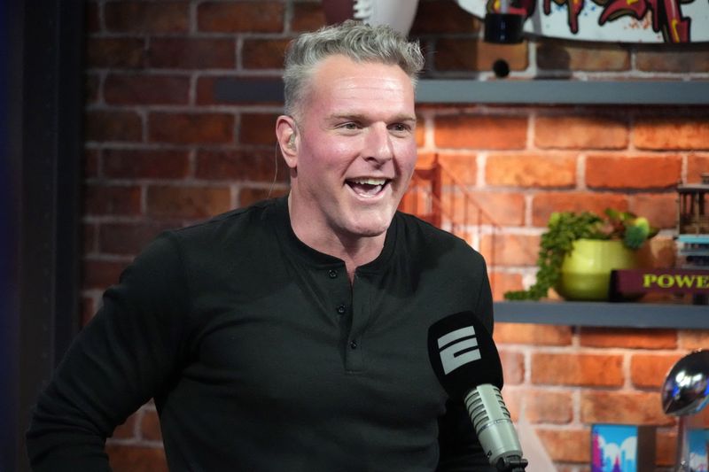 Pat McAfee on the Pat McAfee Show set at the Super Bowl 60 media center at the Moscone Center in San Francisco on Feb. 6, 2026.