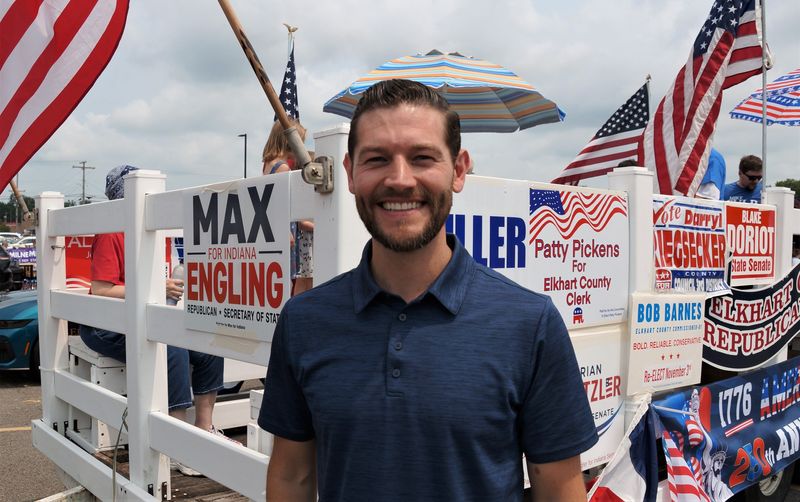 Republican Secretary of State candidate, Max Engling, stands for a photo ahead of the Elkhart County 4-H Fair Parade on Sunday, July 26, 2026.