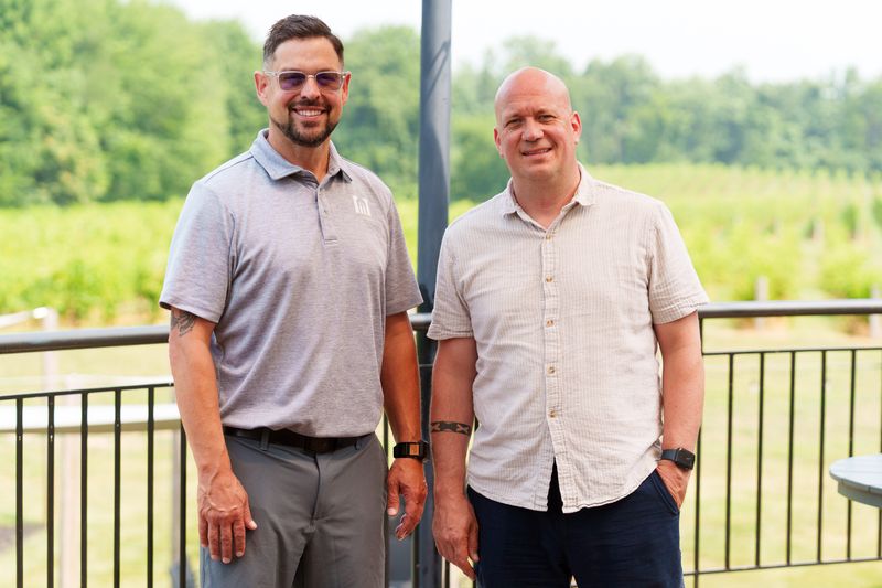 Matthew Moersch, left, CEO and owner of Tabor Hill Winery & Restaurant, poses for a photo with head chef Justin Carlisle at the restaurant Monday, July 27, 2026, in Buchanan.