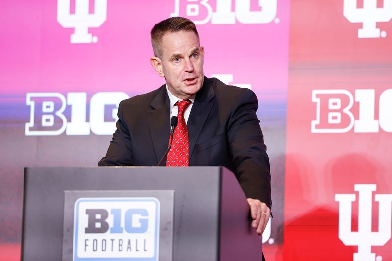 Indiana football coach Curt Cignetti speaks at his press conference during Big Ten media days at Hilton Chicago.