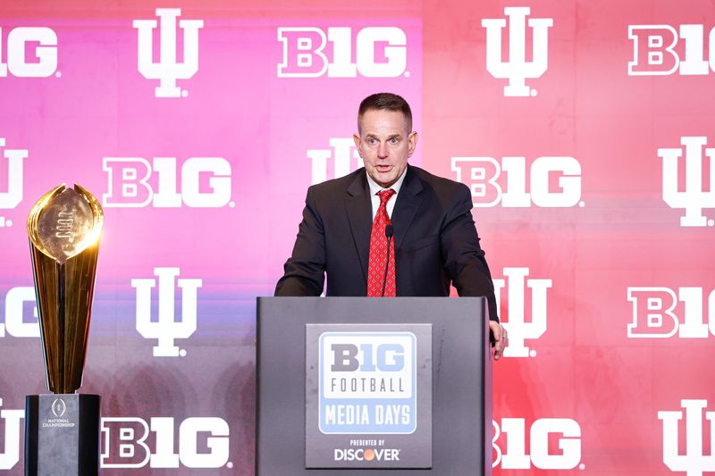 Jul 30, 2026; Chicago, IL, USA; Indiana Football head coach Curt Cignetti speaks during Big Ten Media Days at Hilton Chicago.