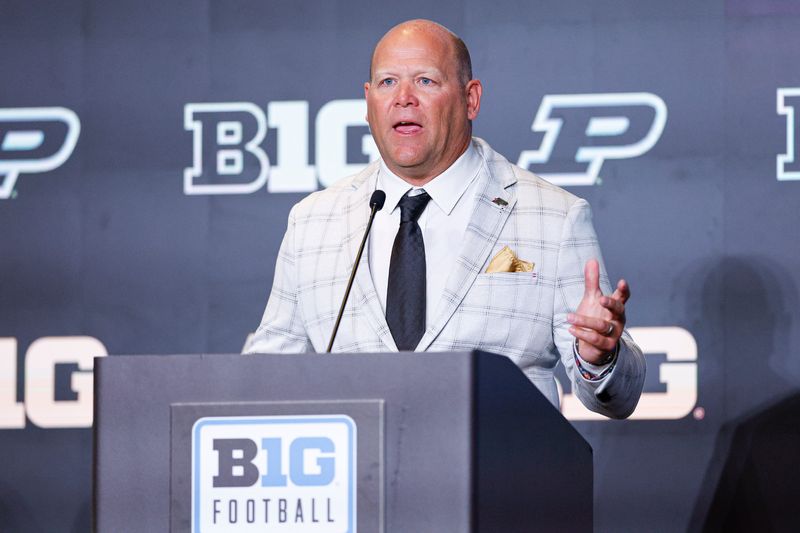 Jul 29, 2026; Chicago, IL, USA; Purdue Football head coach Barry Odom speaks during Big Ten Media Days at Hilton Chicago. Mandatory Credit: Kamil Krzaczynski-Imagn Images