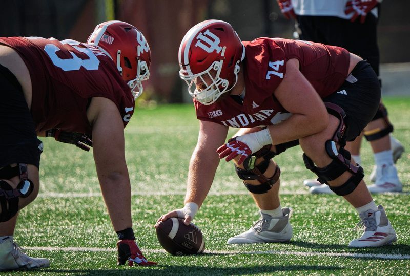 Indiana's Bray Lynch (74) during Indiana University's football camp practice on Wednesday, Aug. 5, 2026.