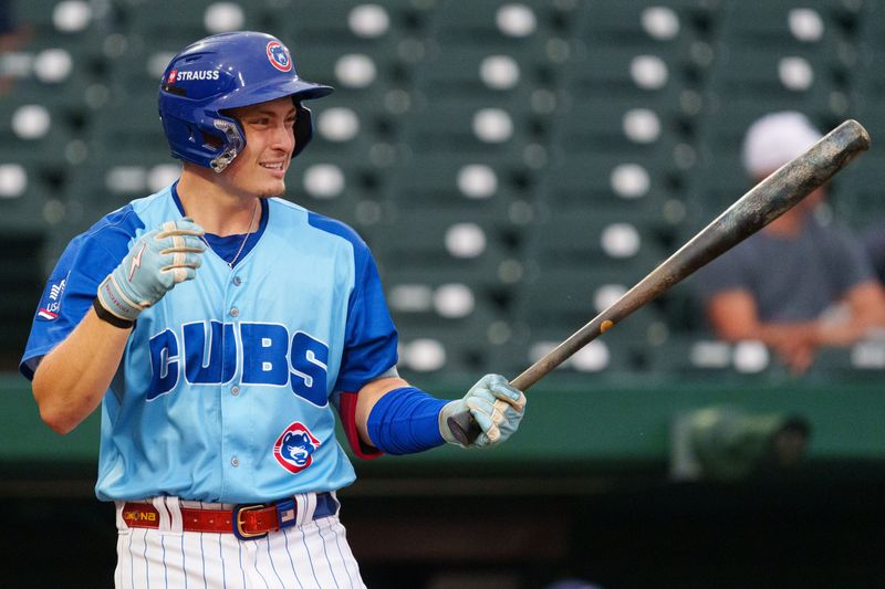 South Bend infielder Josiah Hartshorn walks up to bat during a Minor League Baseball game between the South Bend Cubs and the Cedar Rapids Kernels at Four Winds Field on Wednesday, Aug. 5, 2026, in South Bend.