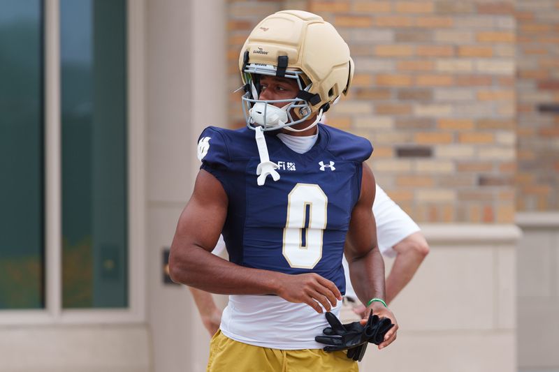 Wide receiver Quincy Porter walks to a Notre Dame football practice at Irish Athletic Center on Thursday, Aug. 6, 2026, in South Bend.