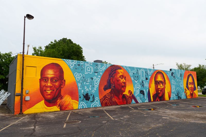 The mural on the side of Faith Deliverance Center being dedicated on Thursday, Aug. 6, 2026, in South Bend. The mural features portraits of prominent South Bend community members.