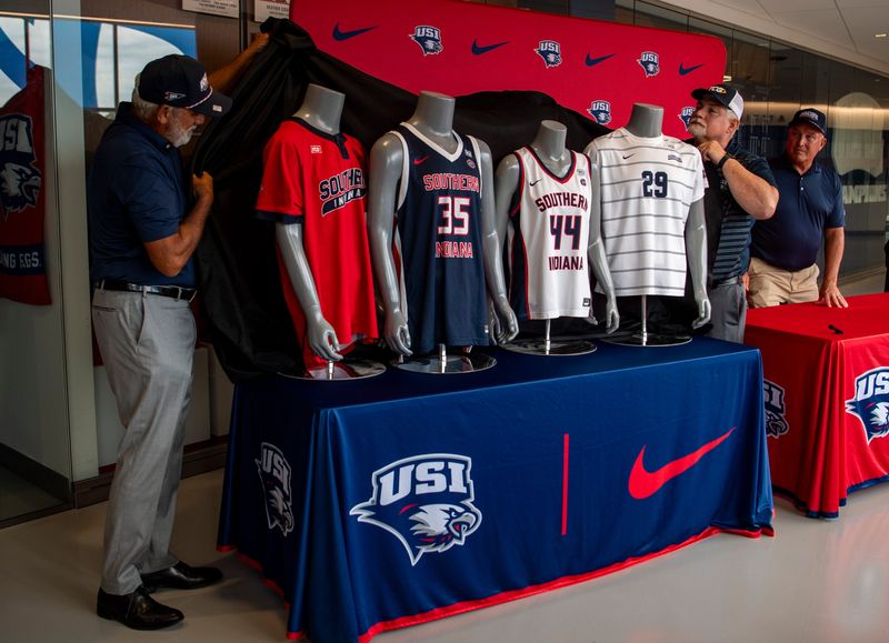 The University of Southern Indiana Athletics Department and Mt. Vernon, Indiana-based TCG announced an exclusive jersey partnership for all 19 NCAA Division I sports over the next six years at Liberty Arena in Evansville, Ind., Wednesday, Aug. 12, 2025.