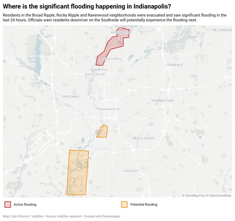 Map of where the most significant flooding has been in Indianapolis