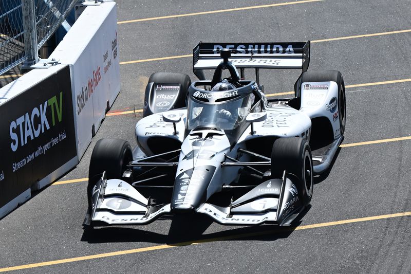 Aug 15, 2026; Markham, Ontario, CAN; Indycar driver Louis Foster (45) moves through turn 5 during second practice at Streets of Markham.
