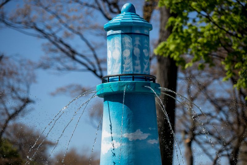 Water streams out from a lighthouse on the splash pad at Lakeside Park in Port Huron, as seen in this file photo. The city turns the water on for the splash pad around Memorial Day every year.