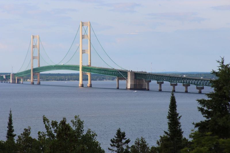 The Mackinac Bridge seen from Straits State Park in St. Ignace in July 2014.