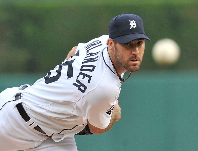 Tiger starting pitcher Justin Verlander pitches against the Kansas City Royals in 2011.