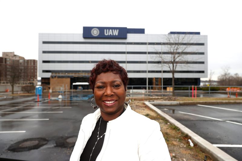 Margaret Mock in front of UAW Solidarity House in Detroit on Dec 30, 2022. Mock is the newly elected secretary-treasurer of the UAW and the first African American woman to hold that position.