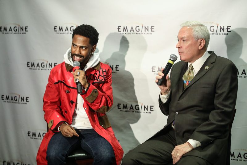 Detroit Rapper Big Sean holds a press conference with the co-founder of the Troy-based Emagine Paul Glantz about their partnership to build a luxury movie theater and venue in Detroit. They spoke at the Emagine Royal Oak theater on Wednesday, Feb. 28, 2018.