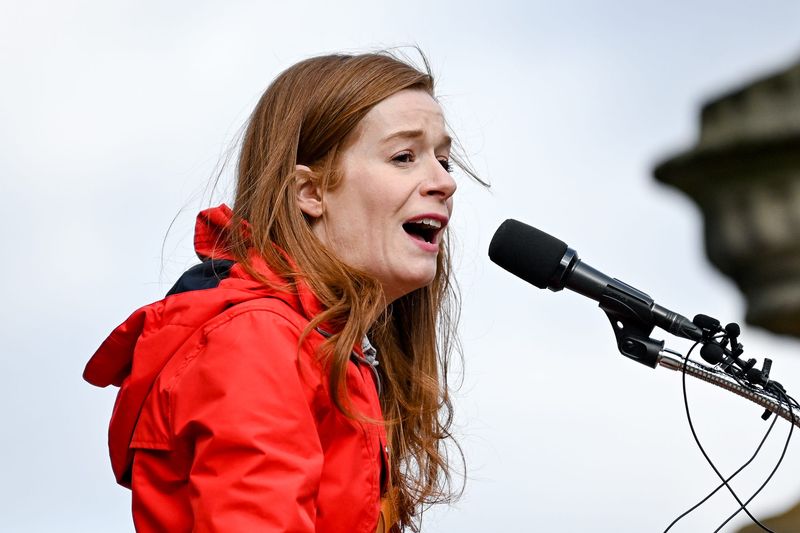 State Sen. Mallory McMorrow speaks during a rally to support victims of gun violence and mass shootings on Wednesday, Feb. 15, 2023, at the Capitol in Lansing.