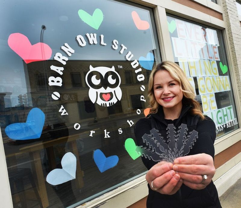 Andrea Lechner, owner of Barn Owl Studio in downtown Monroe, is shown outside of her studio in 2020. The studio space is closing in October, but the art and workshops will continue at Kindred and Sol.