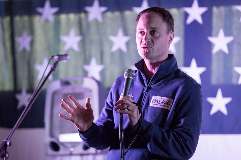 Republican candidate for Michigan Attorney General Tom Leonard speaks during a private fundraiser event for Congressman Mike Bishop in Hartland, Friday, Sept. 21, 2018.