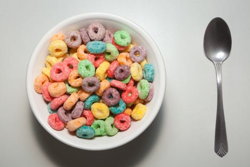 Bowl of Kellogg's breakfast cereal.
