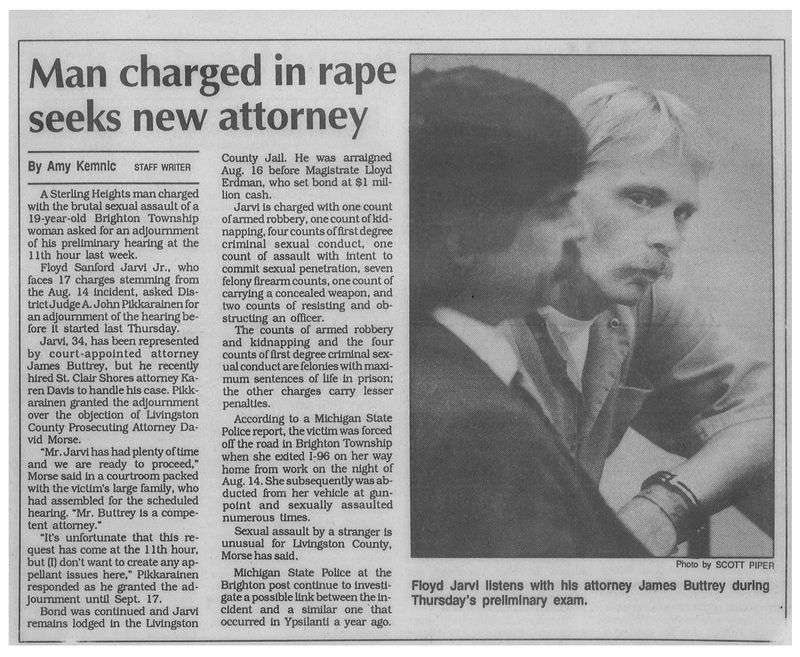 A newspaper clipping of an article about Floyd Jarvi in Livingston County.