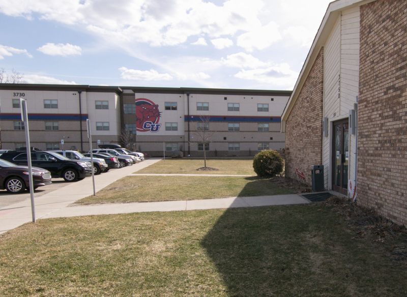 The north dormitory faces Chrysler Hall, at right, on Cleary University’s Livingston campus, shown Monday, March 22, 2021.