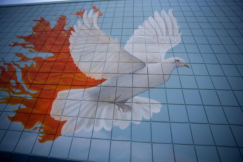 A mural at Resurrection Life Church, pictured in August 2023.