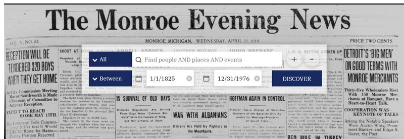 The Genealogical Society of Monroe County has already digitized many local newspaper pages and it's planning to digitize more through the America250MI History Grant Program. This is the homepage for the searchable collection.