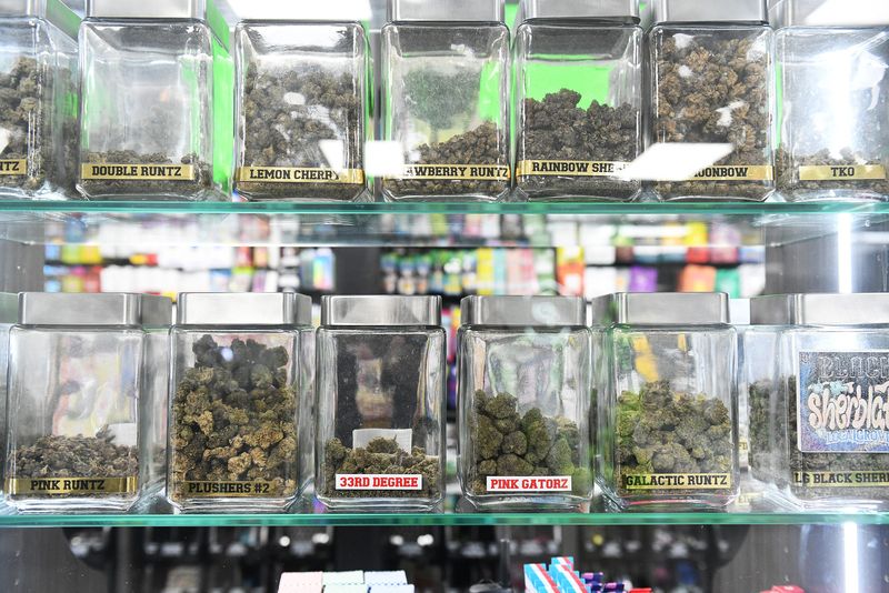 Varieties of flowers at PUFF Cannabis Company in River Rouge, Mich. on Dec. 13, 2023.