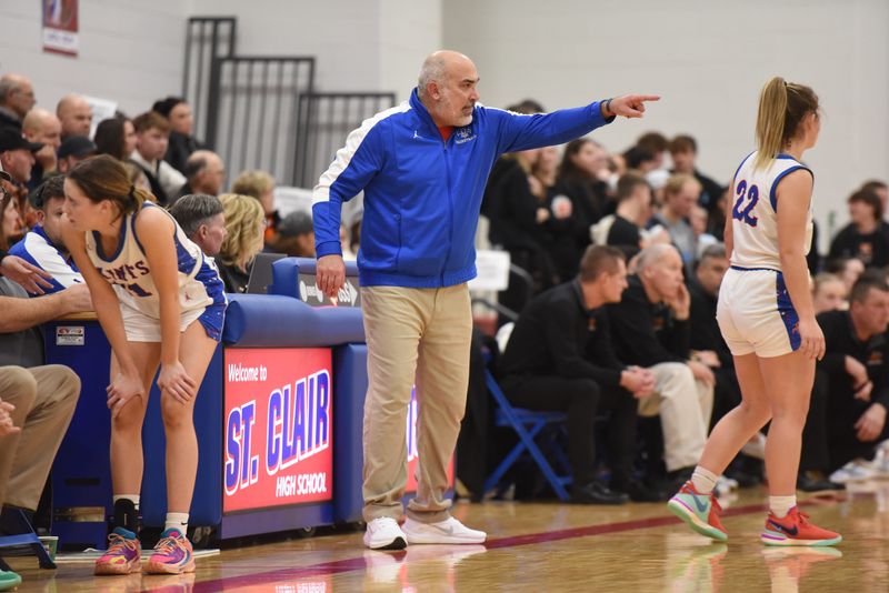 St. Clair coach Darren Pietrykowski is seen during a game against Marine City at St. Clair High School on Tuesday, Jan. 9, 2024.