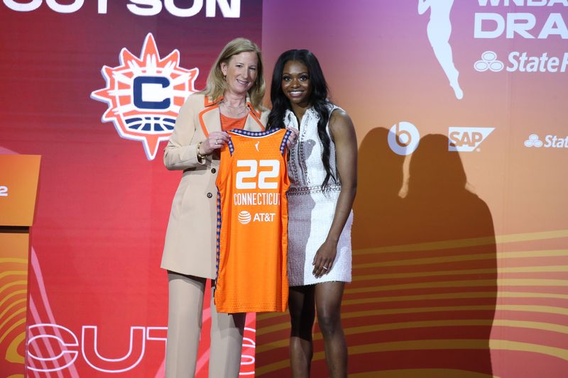 Nia Clouden is selected 12th overall by the Connecticut Sun during the 2022 WNBA Draft on April 11, 2022 at Spring Studios in New York, New York.