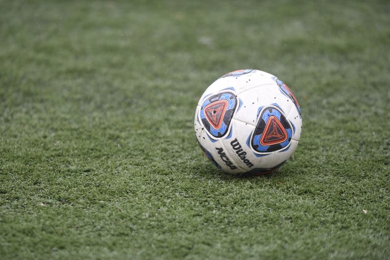 A soccer ball sits on the field at East China Stadium in China Township on Friday, April 12, 2024.