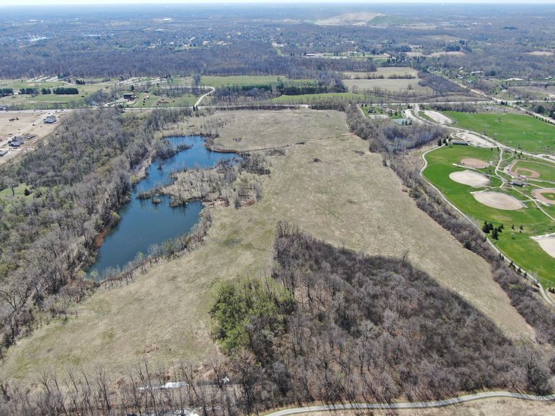 A drone view of the 88.32 acre parcel of land recently purchased by the City of Novi. The property is on the north side of 8 Mile Road and adjacent to the ITC Park.
